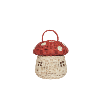 Rattan Mushroom Basket - Red