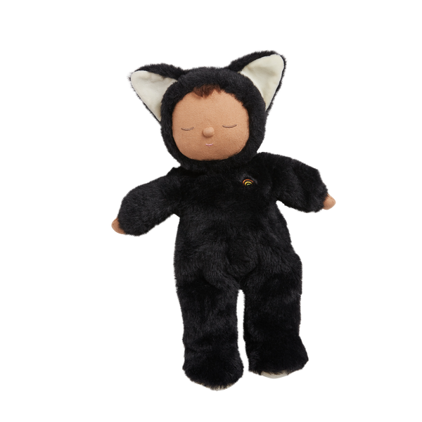 Image of a black cat, soft plush toy doll for kids
