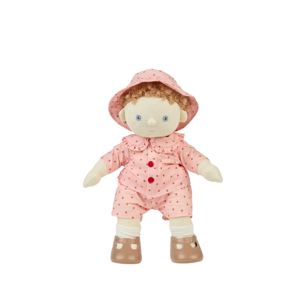 Strawberry printed doll outfit for kids imaginative doll play. Suitable for Dinkum Dolls and other 35cm dolls