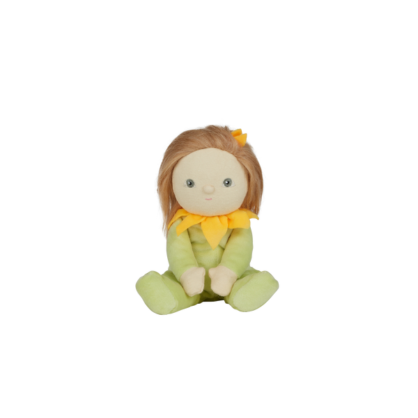 Olli Ella Blossom Bud Dinky Dinkum Sunny green and yellow flower doll sitting