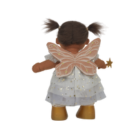 doll wearing white and gold fairy costume