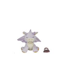 Plush dragon toy with purple accents on a white background