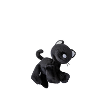 Black plush toy cat on a white background