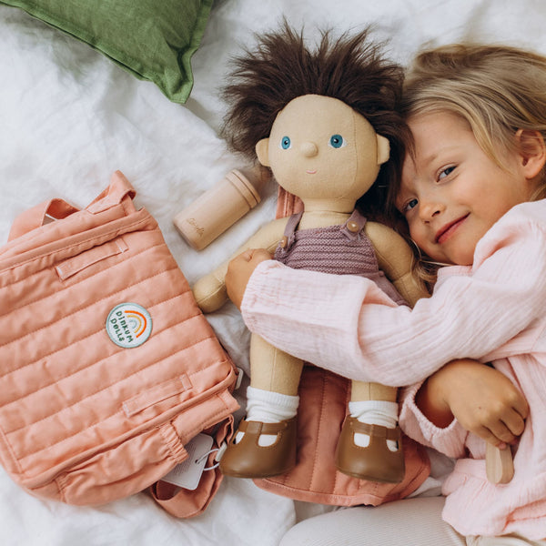 Olli Ella pink Changing mat and bag for doll play. Play with our posable dinkum dolls and teddies for kids doll play.