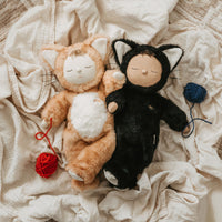 Image of a black cat and a tabby cat, soft plush toy doll for kids
