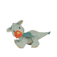 Plush toy resembling a dinosaur with a green horn on a transparent background