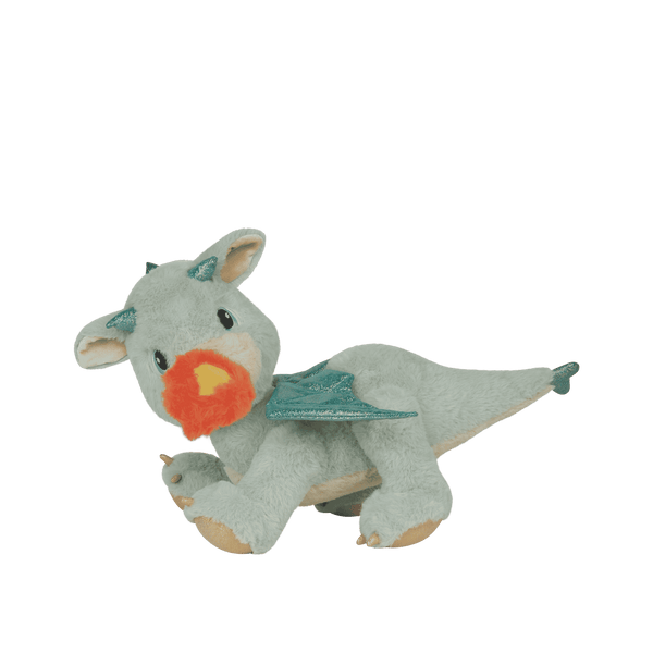 Plush toy resembling a dinosaur with a green horn on a transparent background