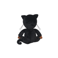Black plush toy cat on a white background