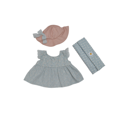 Baby dress with matching hat and headband on a white background