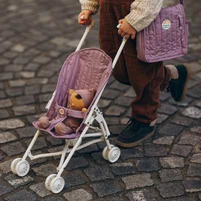 Olli Ella purple doll pram for kids toys. Play with our posable dinkum dolls and teddies for kids doll play.