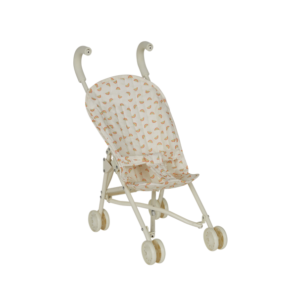 Stroller with a rainbow pattern on a white background