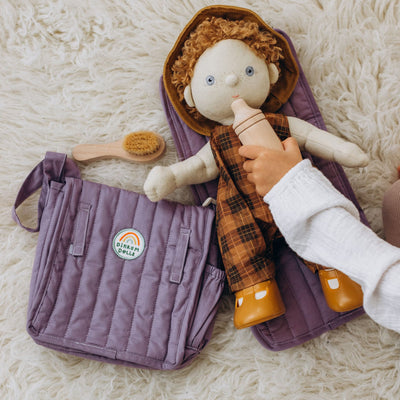 Olli Ella purple Changing mat and bag for doll play. Play with our posable dinkum dolls and teddies for kids doll play.