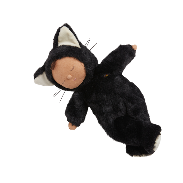 Image of a black cat, soft plush toy doll for kids