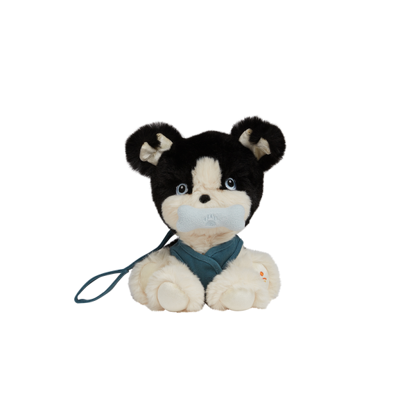 Olli Ella Dinkum Dog Lucky - black and white dog with blue bone and harness