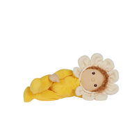 Olli Ella Blossom Buds Dinky Dinkum Daisy Yellow Flower Doll laying side on