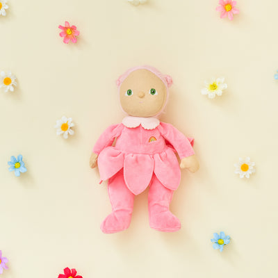 Olli Ella Blossom Buds Dinky Dinkum Lily pink flower doll laying around flowers