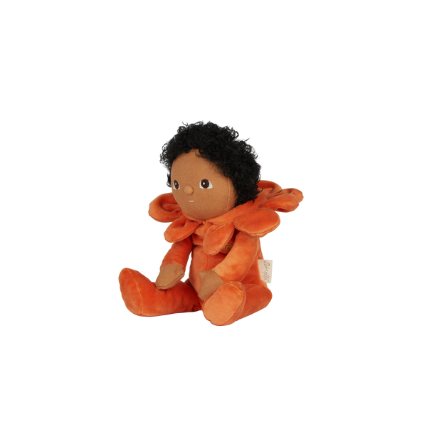 Olli Ella Blossom Buds Dinky Dinkum Poppy orange flower doll sitting side on