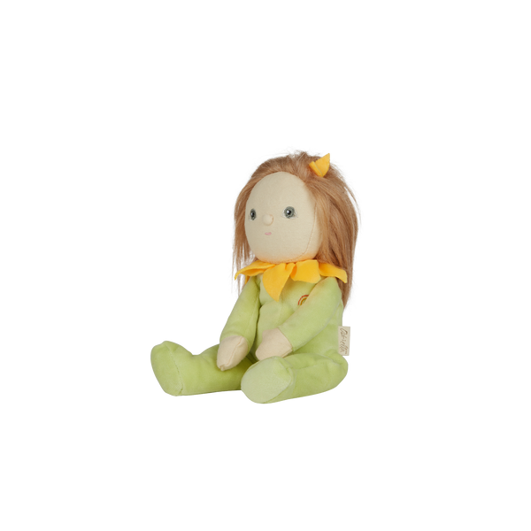Olli Ella Blossom Bud Dinky Dinkum Sunny green and yellow flower doll side on