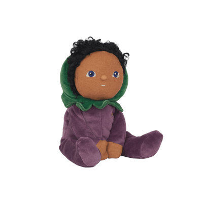 Meet Ellis Eggplant, a delightful Dinky Dinkum plush doll from the Happy Harvest collection, featuring a posable body with gentle weighting and a soft velvet onesie. Collect all the friends and let your childs imagination run wild with imaginative play.