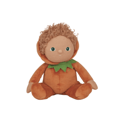 Perry Pumpkin, the charming limited-edition collectable pumpkin plush toy. A posable plush doll with gentle weighting inside, dressed in a soft, non-removable velvet onesie. Collect all Happy Harvest friends.