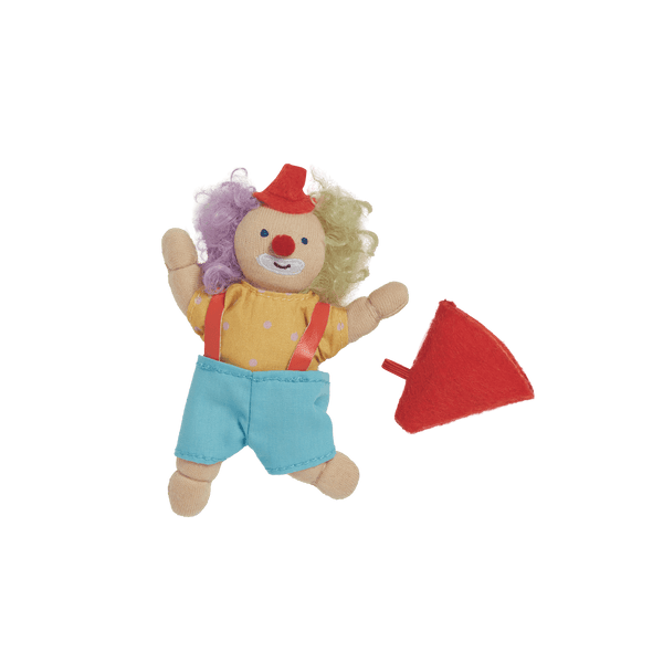 Olli Ella circus themed Holdie folk. Pocket-sized circus clown magical plush toy for kids imaginative play.