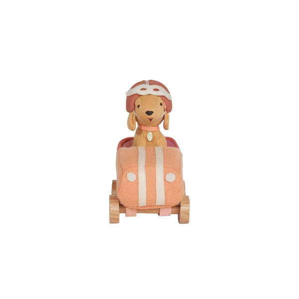 Olli Ella Holdie Dog-Go pink racer car and dog driver front view