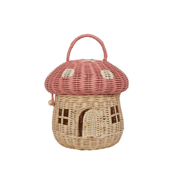 Olli Ella Rattan Mushroom Basket - musk and white coloured