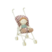 Purple check printed stroller for dolls.