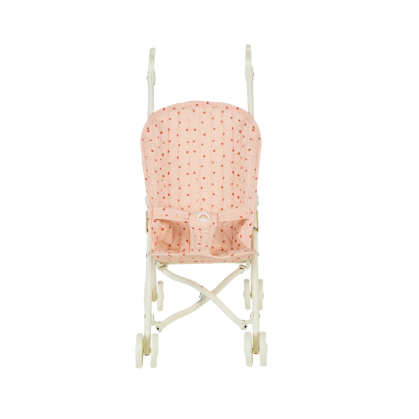 Olli Ella pink strawberry printed doll pram.