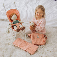 Olli Ella rose pink doll pram for kids toys. For use with our posable dinkum dolls and matching changing bag and mat for imaginative doll play.